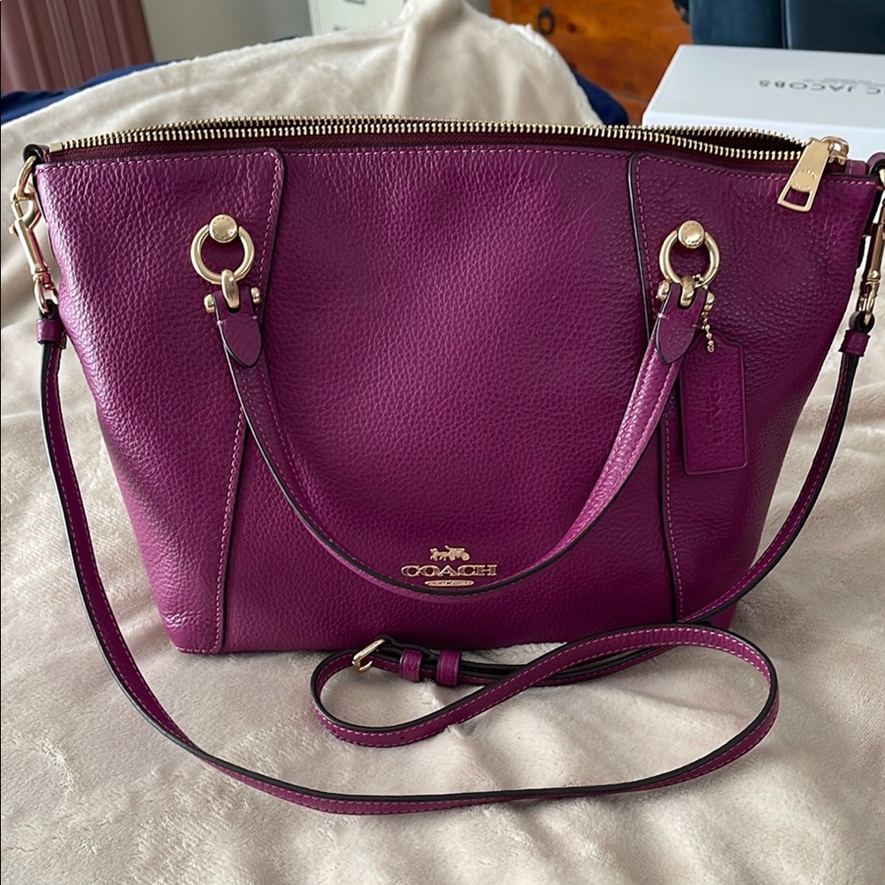 Coach Purple Leather Shoulder Bag with Gold Hardware